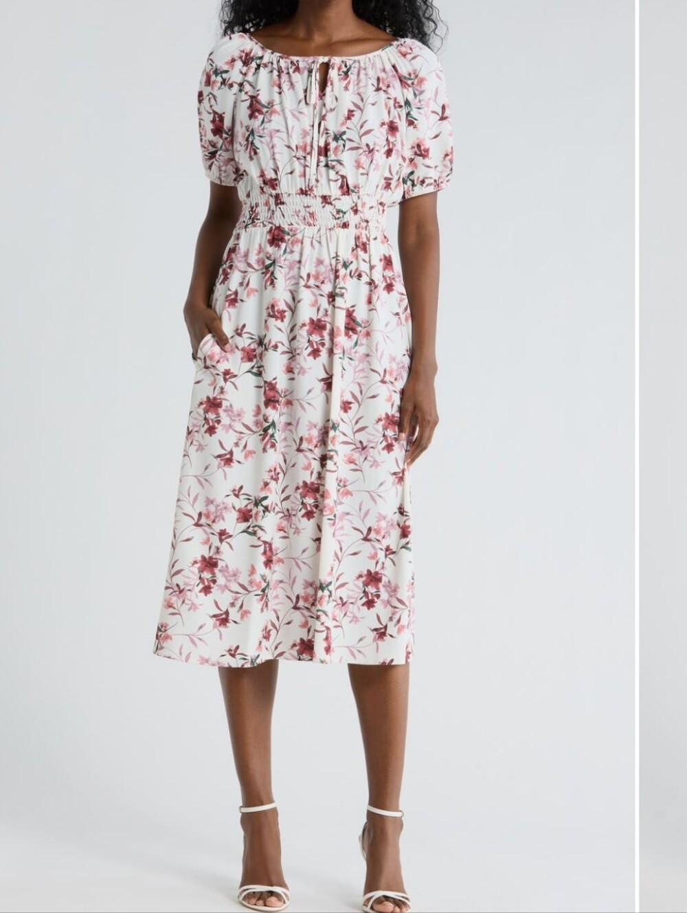 Connected Apparel Size 12 Pink & White & Purple Floral Midi Dress Msrp $128